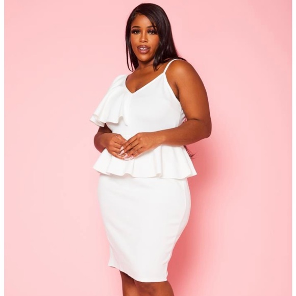 Ruffle Hem One Sleeve Mid Dress - Picture 2 of 6